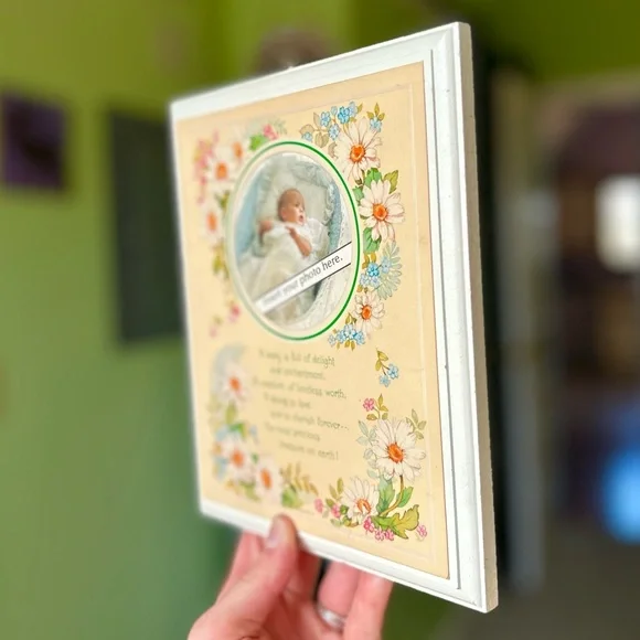 VTG Wildflower Cottagecore Baby Photo Insert Wood Plaque Wall Decor Art - Picture 2 of 6